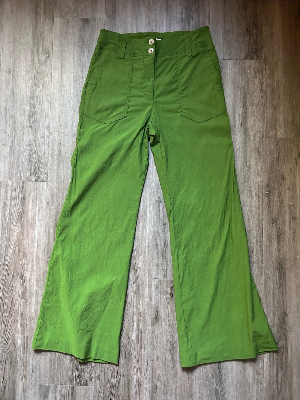 Maeve Anthropologie The Naomi Ponte Wide Leg Flare High Rise Pants Size 10 Green